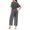 imageCicy Bell Womens Elegant V Neck Jumpsuits Dressy Casual Short Sleeve Wide Leg Long Pants RompersDark Grey