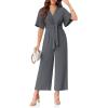 imageCicy Bell Womens Elegant V Neck Jumpsuits Dressy Casual Short Sleeve Wide Leg Long Pants RompersDark Grey