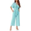 imageCicy Bell Womens Elegant V Neck Jumpsuits Dressy Casual Short Sleeve Wide Leg Long Pants RompersLight Green
