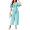 imageCicy Bell Womens Elegant V Neck Jumpsuits Dressy Casual Short Sleeve Wide Leg Long Pants RompersLight Green