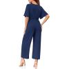 imageCicy Bell Womens Elegant V Neck Jumpsuits Dressy Casual Short Sleeve Wide Leg Long Pants RompersNavy