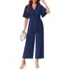 imageCicy Bell Womens Elegant V Neck Jumpsuits Dressy Casual Short Sleeve Wide Leg Long Pants RompersNavy