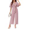 imageCicy Bell Womens Elegant V Neck Jumpsuits Dressy Casual Short Sleeve Wide Leg Long Pants RompersPink