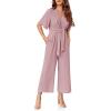 imageCicy Bell Womens Elegant V Neck Jumpsuits Dressy Casual Short Sleeve Wide Leg Long Pants RompersPink