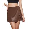 imageCicy Bell Womens Faux Leather Skorts High Waisted Shorts Button Front Mini PU SkirtsBrown