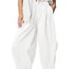 imageCicy Bell Womens Harem Pants Casual Baggy Elastic Waist Wide Leg Beach Pants with PocketsWhite