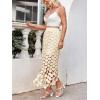 imageCicy Bell Womens Hollow Out Maxi Skirts Summer High Waisted Boho Fringe Hem Long SkirtApricot