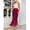 imageCicy Bell Womens Hollow Out Maxi Skirts Summer High Waisted Boho Fringe Hem Long SkirtBurgundy