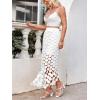 imageCicy Bell Womens Hollow Out Maxi Skirts Summer High Waisted Boho Fringe Hem Long SkirtWhite