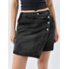 imageCicy Bell Womens Jean Skirts Casual Wrap Button Asymmetrical Hem Summer Denim Mini SkirtBlack