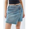 imageCicy Bell Womens Jean Skirts Casual Wrap Button Asymmetrical Hem Summer Denim Mini SkirtBlue