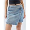 imageCicy Bell Womens Jean Skirts Casual Wrap Button Asymmetrical Hem Summer Denim Mini SkirtLight Blue