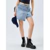 imageCicy Bell Womens Jean Skirts Casual Wrap Button Asymmetrical Hem Summer Denim Mini SkirtLight Blue