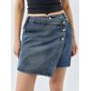 imageCicy Bell Womens Jean Skirts Casual Wrap Button Asymmetrical Hem Summer Denim Mini SkirtNavy