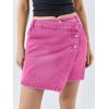 imageCicy Bell Womens Jean Skirts Casual Wrap Button Asymmetrical Hem Summer Denim Mini SkirtRose Red
