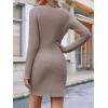 imageCicy Bell Womens Knit Sweater Dress Sexy Deep V Neck Long Sleeve Button Front Frill Slim Fit Mini DressKhaki