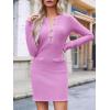 imageCicy Bell Womens Knit Sweater Dress Sexy Deep V Neck Long Sleeve Button Front Frill Slim Fit Mini DressPurple
