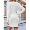 imageCicy Bell Womens Knit Sweater Dress Sexy Deep V Neck Long Sleeve Button Front Frill Slim Fit Mini DressWhite