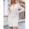 imageCicy Bell Womens Knit Sweater Dress Sexy Deep V Neck Long Sleeve Button Front Frill Slim Fit Mini DressWhite