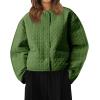 imageCicy Bell Womens Lightweight Quilted Jacket Fall Casual Collarless Puffer Coats Long Sleeve Button Down OuterwearArmy Green