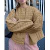 imageCicy Bell Womens Lightweight Quilted Jacket Fall Casual Collarless Puffer Coats Long Sleeve Button Down OuterwearKhaki