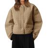 imageCicy Bell Womens Lightweight Quilted Jacket Fall Casual Collarless Puffer Coats Long Sleeve Button Down OuterwearKhaki