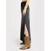 imageCicy Bell Womens Long Denim Skirt Casual Frayed Raw Hem Side Split Vintage Jean Long Skirt with PocketsBlack
