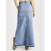 imageCicy Bell Womens Long Denim Skirt Casual Frayed Raw Hem Side Split Vintage Jean Long Skirt with PocketsBlue
