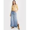 imageCicy Bell Womens Long Denim Skirt Casual Frayed Raw Hem Side Split Vintage Jean Long Skirt with PocketsBlue