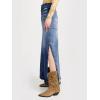 imageCicy Bell Womens Long Denim Skirt Casual Frayed Raw Hem Side Split Vintage Jean Long Skirt with PocketsNavy