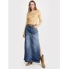 imageCicy Bell Womens Long Denim Skirt Casual Frayed Raw Hem Side Split Vintage Jean Long Skirt with PocketsNavy