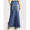 imageCicy Bell Womens Long Denim Skirt Casual Frayed Raw Hem Side Split Vintage Jean Long Skirt with PocketsNavy