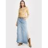 imageCicy Bell Womens Long Denim Skirt Casual Frayed Raw Hem Side Split Vintage Jean Long Skirt with PocketsWash Blue