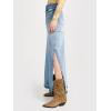 imageCicy Bell Womens Long Denim Skirt Casual Frayed Raw Hem Side Split Vintage Jean Long Skirt with PocketsWash Blue