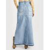imageCicy Bell Womens Long Denim Skirt Casual Frayed Raw Hem Side Split Vintage Jean Long Skirt with PocketsWash Blue