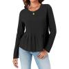 imageCicy Bell Womens Long Sleeve TShirts Pleated Crew Neck Peplum Dressy Casual Fall Tee TopsBlack