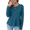 imageCicy Bell Womens Long Sleeve TShirts Pleated Crew Neck Peplum Dressy Casual Fall Tee TopsBlue