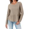 imageCicy Bell Womens Long Sleeve TShirts Pleated Crew Neck Peplum Dressy Casual Fall Tee TopsLight Khaki