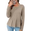 imageCicy Bell Womens Long Sleeve TShirts Pleated Crew Neck Peplum Dressy Casual Fall Tee TopsLight Khaki