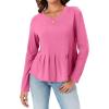 imageCicy Bell Womens Long Sleeve TShirts Pleated Crew Neck Peplum Dressy Casual Fall Tee TopsPink