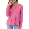 imageCicy Bell Womens Long Sleeve TShirts Pleated Crew Neck Peplum Dressy Casual Fall Tee TopsPink