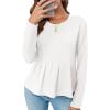 imageCicy Bell Womens Long Sleeve TShirts Pleated Crew Neck Peplum Dressy Casual Fall Tee TopsWhite
