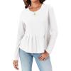imageCicy Bell Womens Long Sleeve TShirts Pleated Crew Neck Peplum Dressy Casual Fall Tee TopsWhite