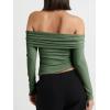 imageCicy Bell Womens Off The Shoulder Tops Cute Long Sleeve Slim Fit Ribbed Ruched Shirt 2024 Fall Y2k ClothesArmy Green