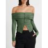 imageCicy Bell Womens Off The Shoulder Tops Cute Long Sleeve Slim Fit Ribbed Ruched Shirt 2024 Fall Y2k ClothesArmy Green
