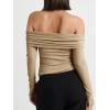 imageCicy Bell Womens Off The Shoulder Tops Cute Long Sleeve Slim Fit Ribbed Ruched Shirt 2024 Fall Y2k ClothesKhaki