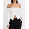 imageCicy Bell Womens Off The Shoulder Tops Cute Long Sleeve Slim Fit Ribbed Ruched Shirt 2024 Fall Y2k ClothesWhite