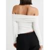 imageCicy Bell Womens Off The Shoulder Tops Cute Long Sleeve Slim Fit Ribbed Ruched Shirt 2024 Fall Y2k ClothesWhite