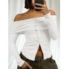 imageCicy Bell Womens Off The Shoulder Tops Cute Long Sleeve Slim Fit Ribbed Ruched Shirt 2024 Fall Y2k ClothesWhite