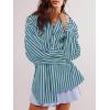 imageCicy Bell Womens Oversized Striped Button Down Shirts Boyfriend Long Sleeve Collared Work BlousesBlue Green